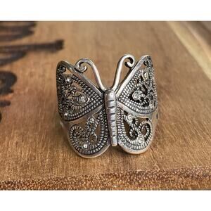 Sterling Silver Butterfly Ring Marcasite Style Size 10 Vintage